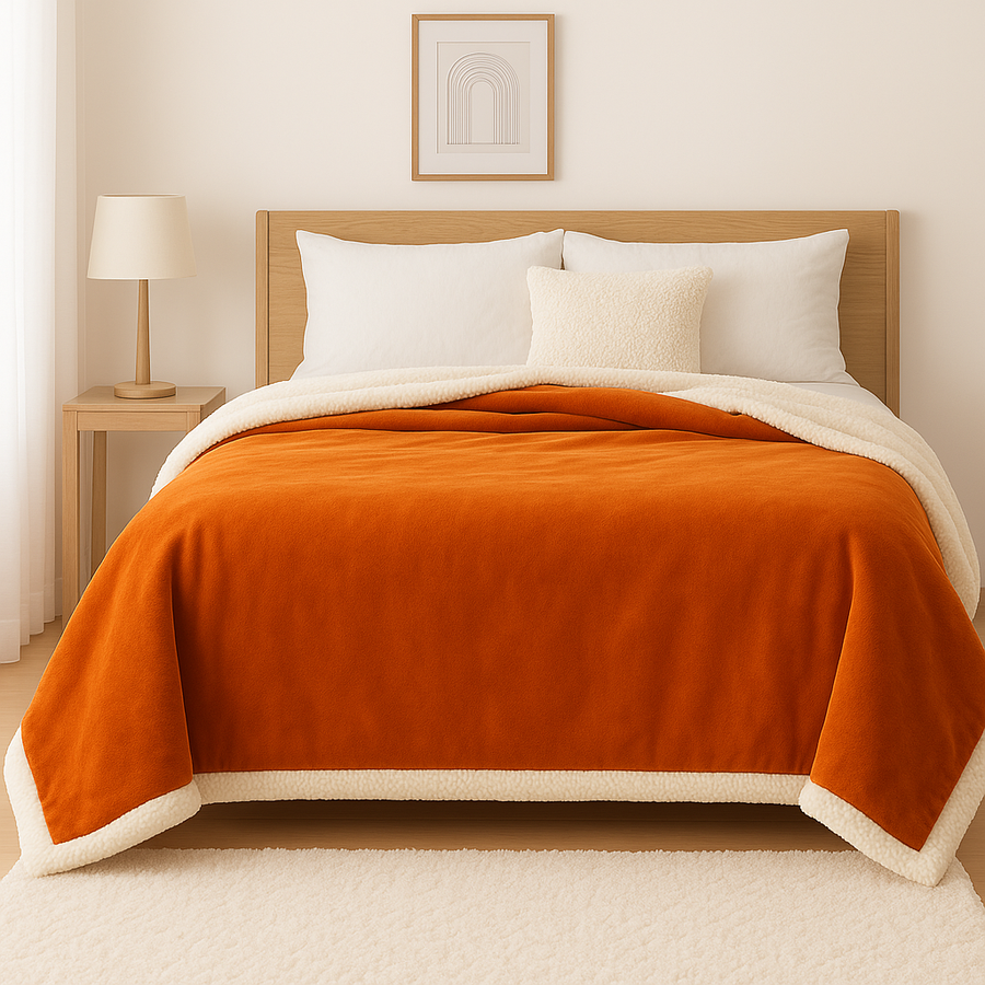 Plaid Sherpa Flanelle XXL 200x240 Terracotta, pour l'intérieur