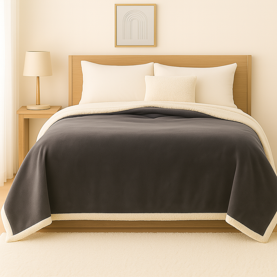 Plaid Sherpa Flanelle XXL 200x240 Gris Anthracite, pour l'intérieur
