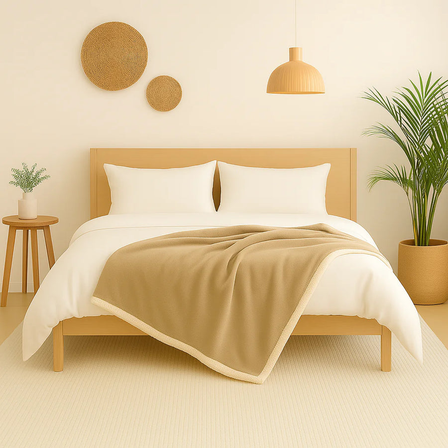 Plaid Sherpa Flanelle 150x200 Beige, pour l'intérieur