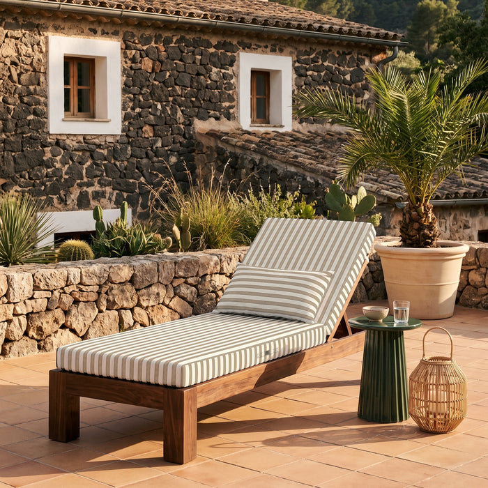 Matelas Transat Premium 190x60 Rayure Beige - Épais 10cm & Têtière (Déhoussable)
