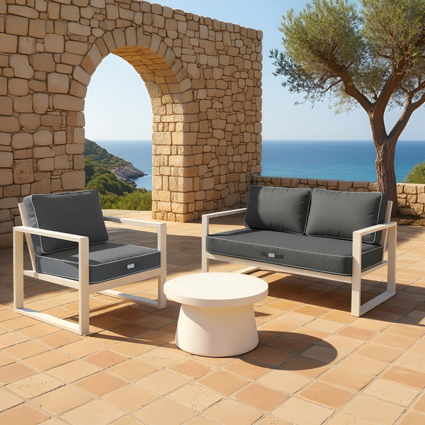 Ensemble de coussins gris foncé pour fauteuils et canapés, 1 assise épaisse 12cm et 2 dossiers avec passepoil, Deco-arts.fr