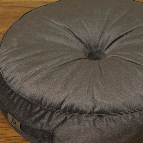 Lot de 2 Poufs Ronds Velours Ø50 Gris Foncé - vue latérale