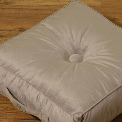 Deux poufs en velours gris clair de 40x40 cm, épais de 14 cm, pour intérieur, avec coussins de sol modernes.