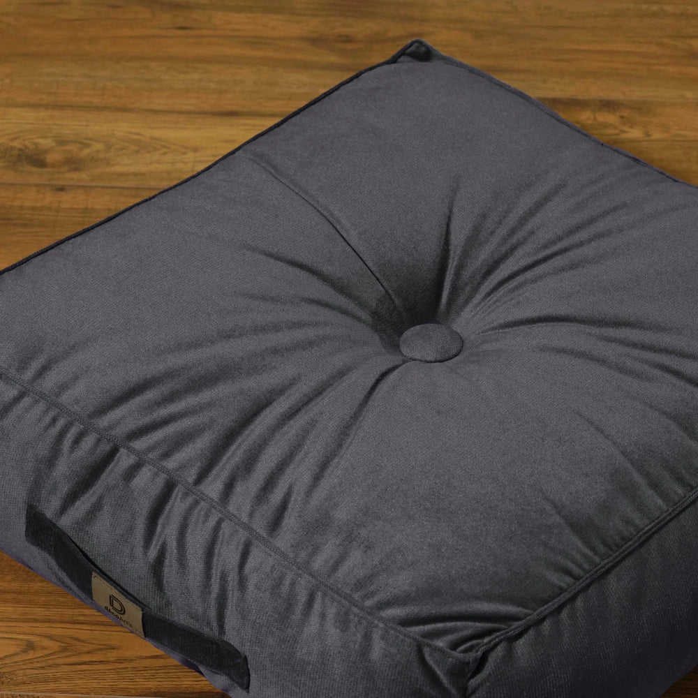 Lot de 2 Poufs Velours XL 54x54 Gris Foncé, tissu velours