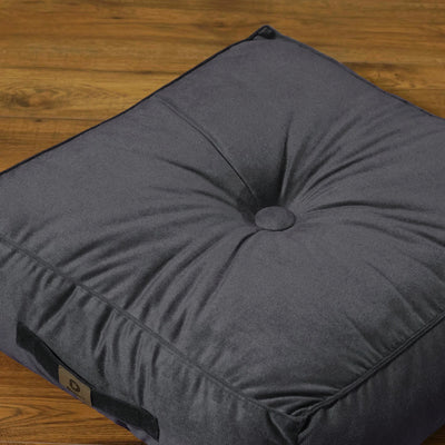 Deux poufs en velours gris foncé, 54x54 cm, épais de 18 cm, pour intérieur, design élégant, confort XXL.