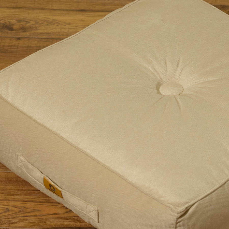 Set of 2 XL Velvet Poufs 54x54 Cream, velvet fabric