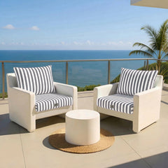 Ensemble Coussins Salon Jardin 60x60 Rayure Gris Foncé - Premium 270g (Assise + Dossier)