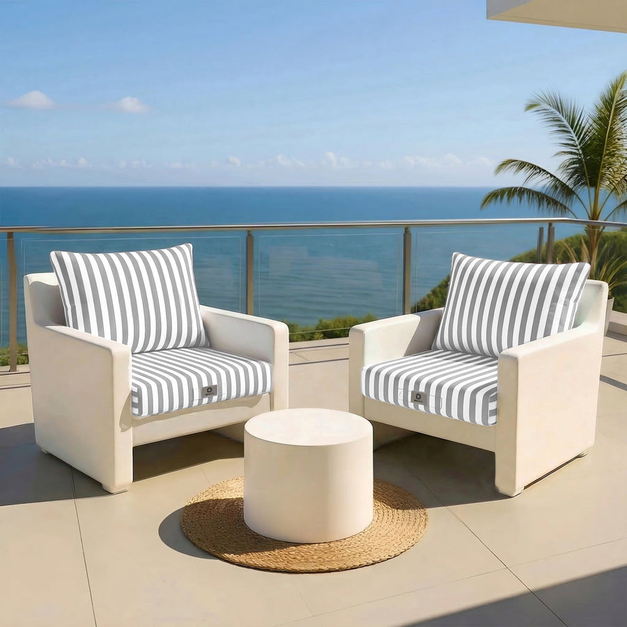Coussins pour fauteuils et canapés de jardin, ensemble Rayure Gris Clair 50x50 cm, assise et dossier, tissu 270g, Deco-arts.fr