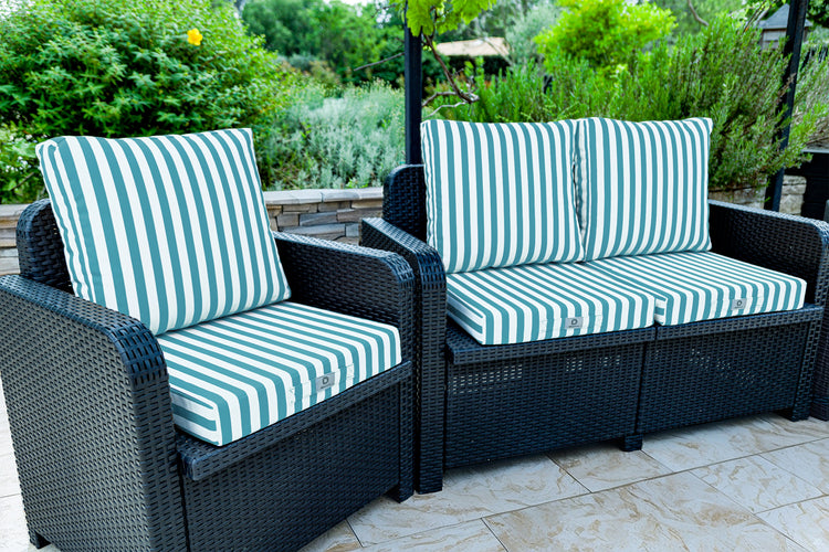 Coussins pour salon de jardin déhoussable 50x50cm - Rayure Turquoise - Deco-arts.fr