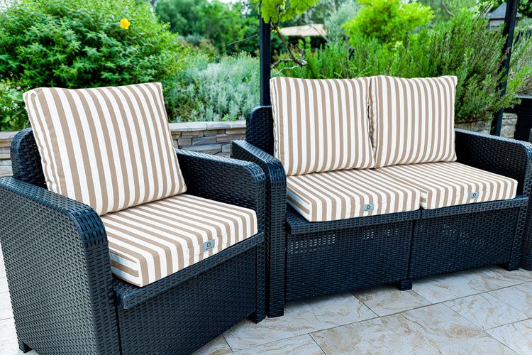 Coussins pour salon de jardin déhoussable 60x60cm - Rayure Beige - Deco-arts.fr