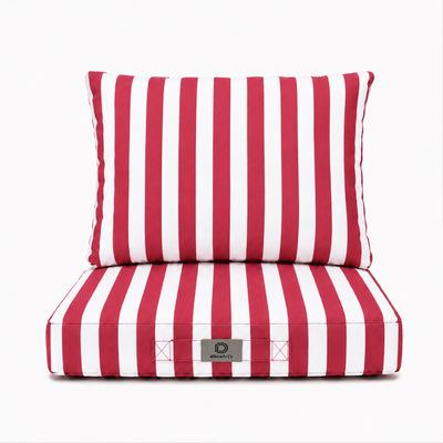 Ensemble Coussins Chaise Jardin 40x40 Rayure Rouge - Premium 270g (Assise + Dossier)