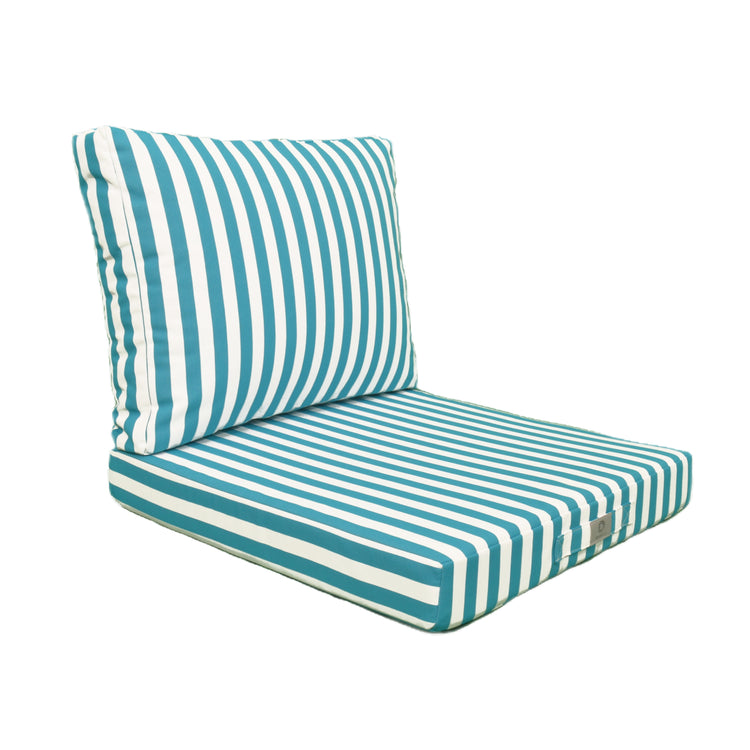 Coussins pour salon de jardin déhoussable 60x60cm - Rayure Turquoise - Deco-arts.fr