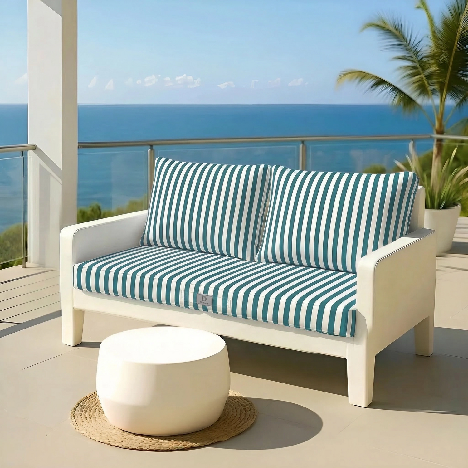 Ensemble de coussins de salon jardin rayure verte, 120x60 cm, pour fauteuils et canapés, avec 1 coussin d&