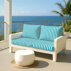 Ensemble Coussins Salon Jardin 120x60 Rayure Turquoise - Premium 270g (1 Assise + 2 Dossiers)
