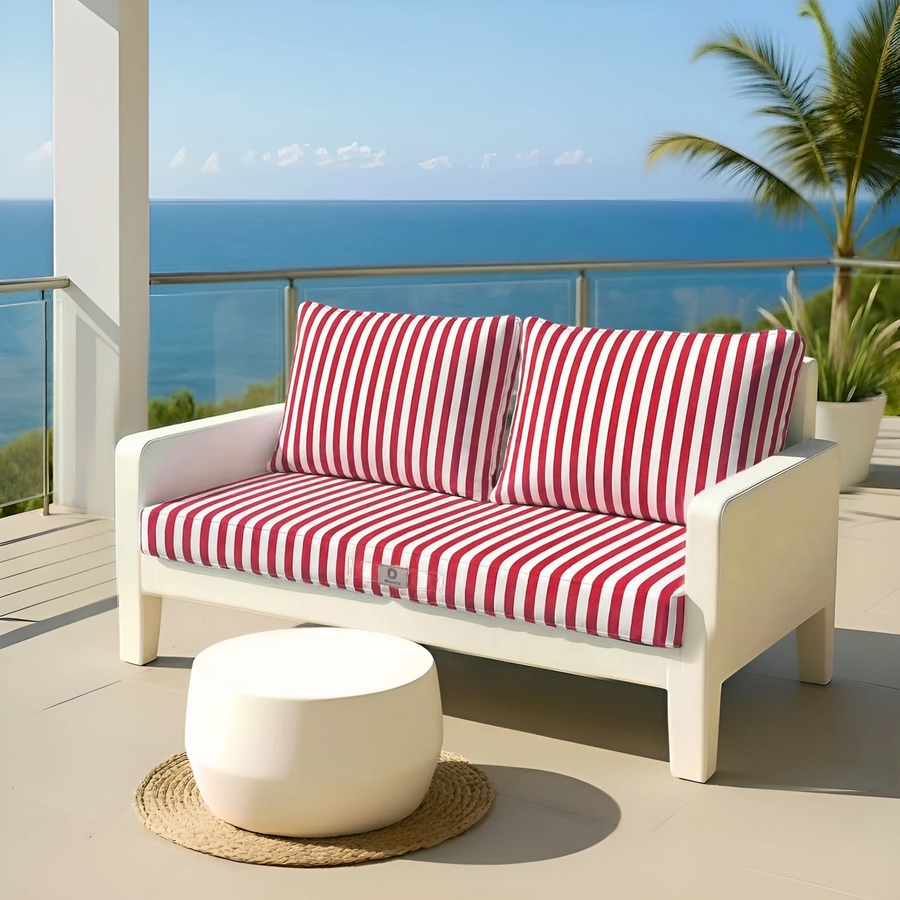Ensemble de 3 coussins Deco-arts.fr pour salon jardin, rayures rouges, 120x60 cm, pour fauteuils et canapés, confort et style.