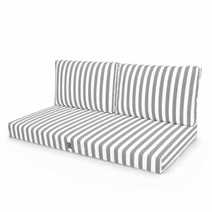 Ensemble Coussins Salon Jardin 120x60 Rayure Gris Clair - Premium 270g (1 Assise + 2 Dossiers)