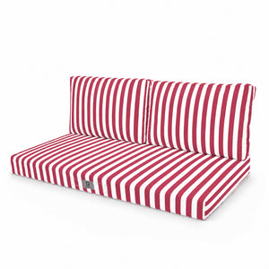 Gartenlounge-Kissen-Set 120x60 Rote Streifen - Premium 270g (1 Sitzfläche + 2 Rückenlehnen)