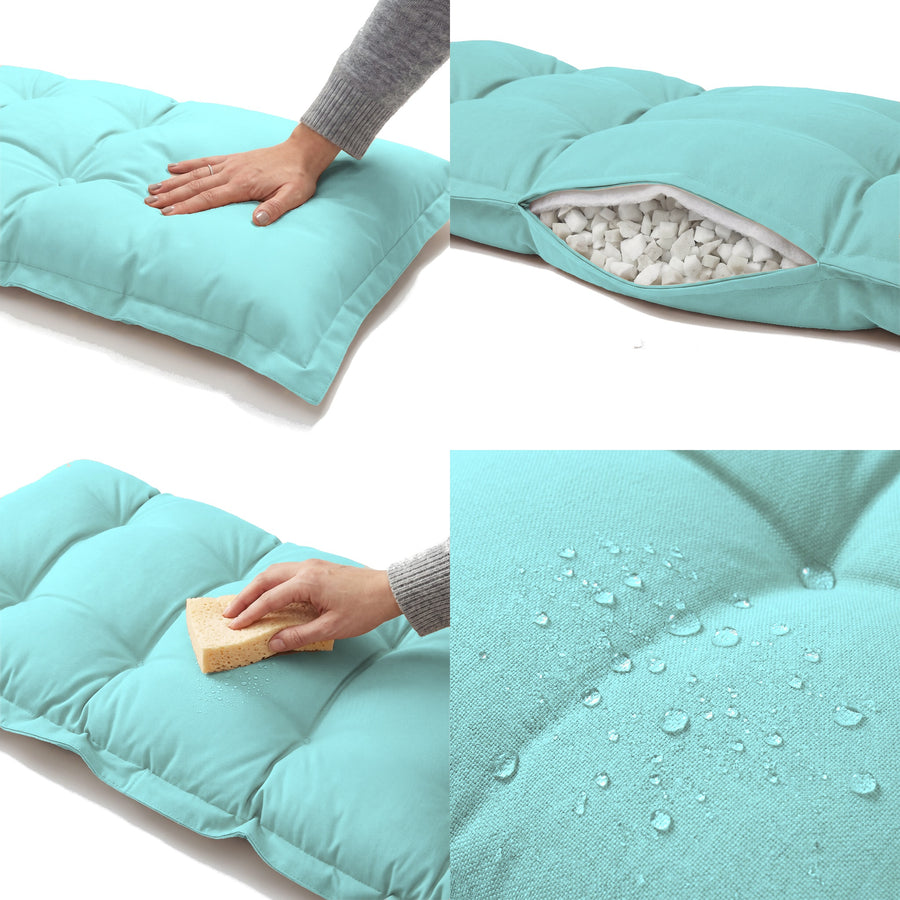 Coussin Banc & Sol Capitonné 120x60 Bleu Caraïbes : moelleux, garnissage flocons de mousse, nettoyage à l'éponge, déperlant