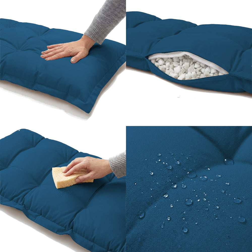 Coussin Banc & Sol Capitonné 120x60 Bleu Pétrole : moelleux, garnissage flocons de mousse, nettoyage à l'éponge, déperlant