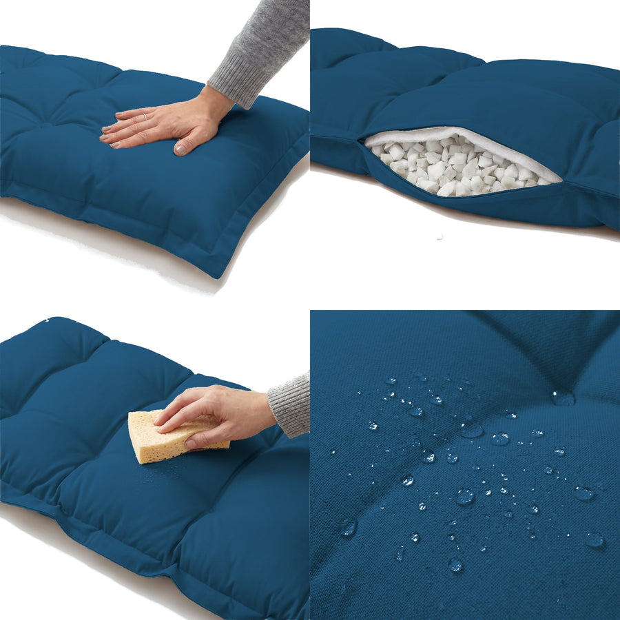 Coussin Banc & Sol Capitonné 120x60 Bleu Pétrole : moelleux, garnissage flocons de mousse, nettoyage à l'éponge, déperlant
