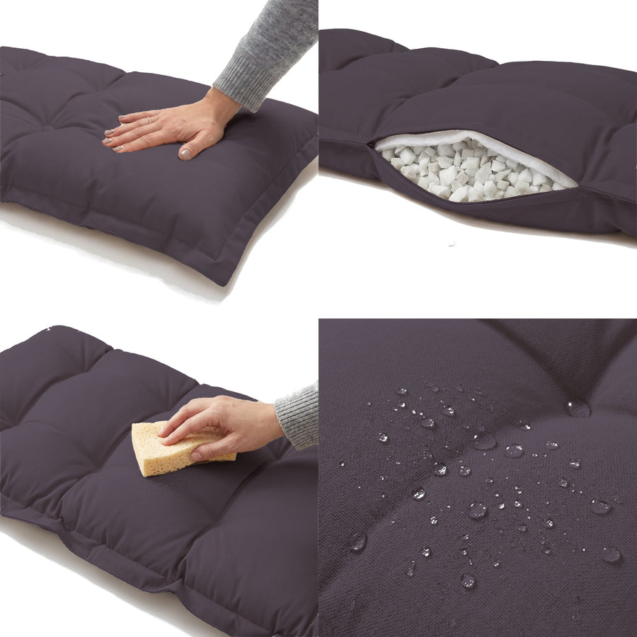 Coussin Banc & Sol Capitonné 120x60 Gris Carbone : moelleux, garnissage flocons de mousse, nettoyage à l'éponge, déperlant