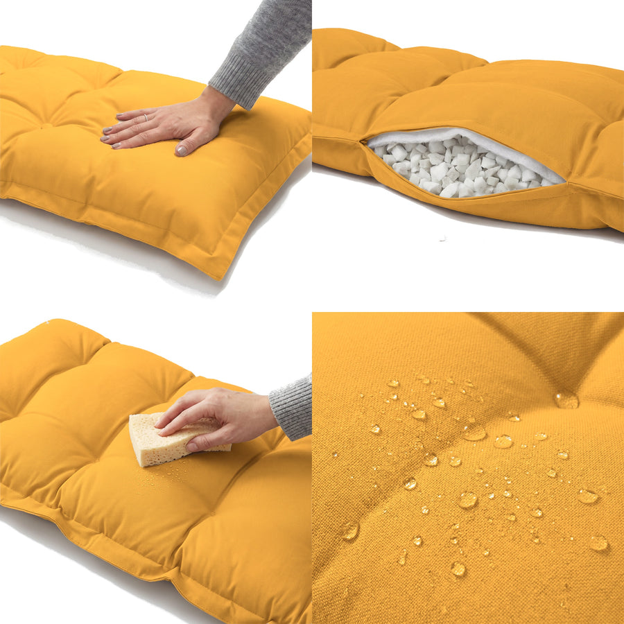 Coussin Banc & Sol Capitonné 120x60 Jaune Miel : moelleux, garnissage flocons de mousse, nettoyage à l'éponge, déperlant
