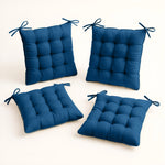 Coussins pour fauteuils et canapés, lot de 4 galettes de chaise 40x40 cm bleu pétrole, déperlantes avec attaches, pour intérieur et extérieur