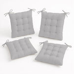 Coussin pour fauteuils et canapés, lot de 4 galettes de chaise 40x40 cm gris clair, déperlantes avec attaches, pour intérieur et extérieur