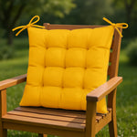 Galettes de chaise jaune miel 40x40 cm, déperlantes avec attaches, pour intérieur et extérieur, coussins Deco-arts.fr