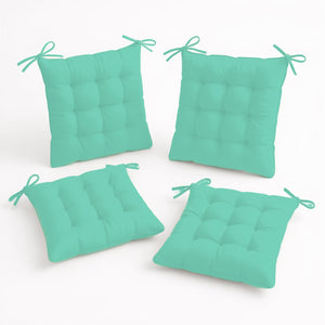 Lot de 4 Galettes de Chaise 40x40 Vert Mint - Intérieur & Extérieur (Déperlant avec Attaches)