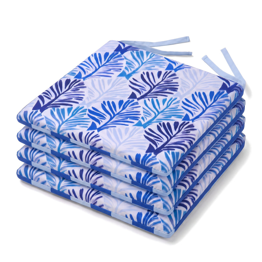 Set of 4 35x35 chair pads Blue Foliage Pattern