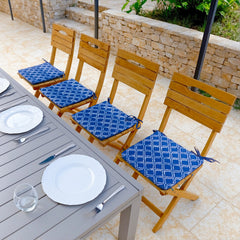 Conjunto de 4 almofadas para cadeiras 35x35x3 cm Padrão Náutico Azul