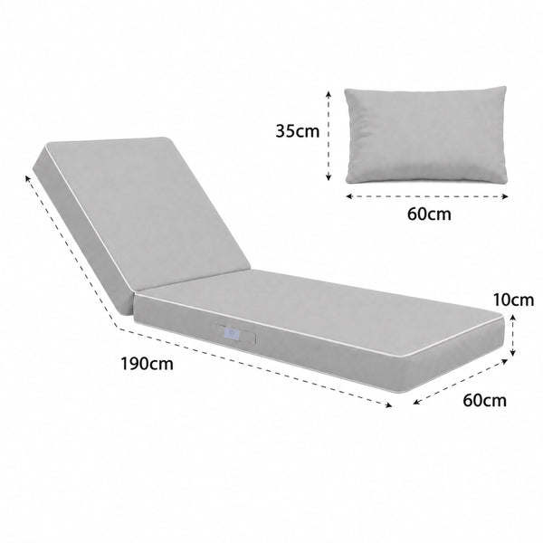 Matelas Transat Premium 190x60 Gris Clair - Épais 10cm & Têtière (Déhoussable)