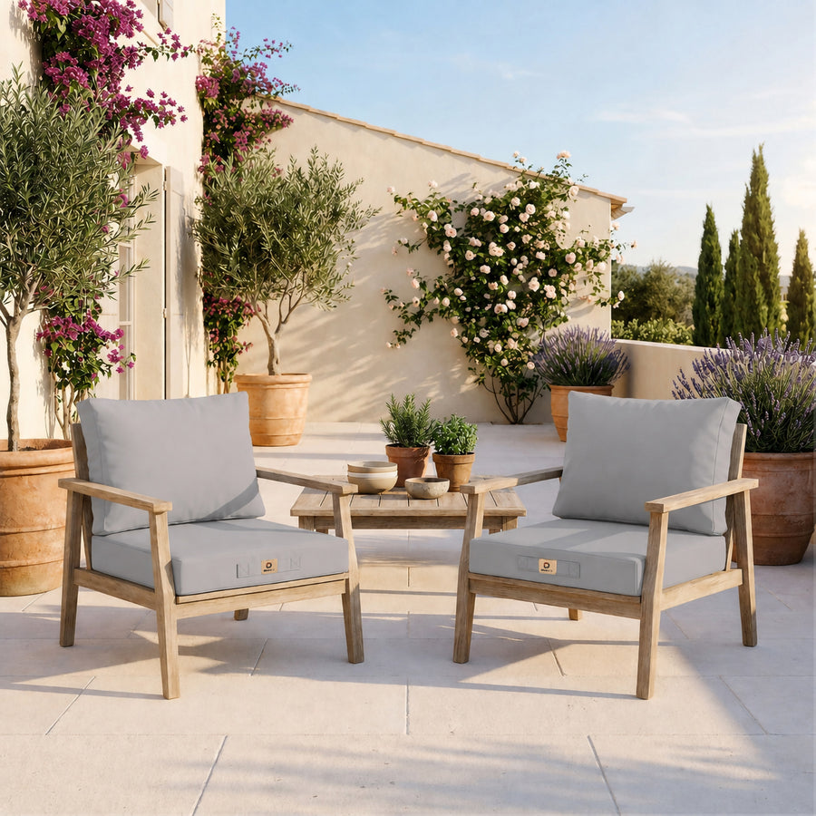 Gartenlounge-Kissen-Set 50x50 Kieselgrau - Abnehmbar & UV-beständig (Sitzfläche + Rückenlehne)