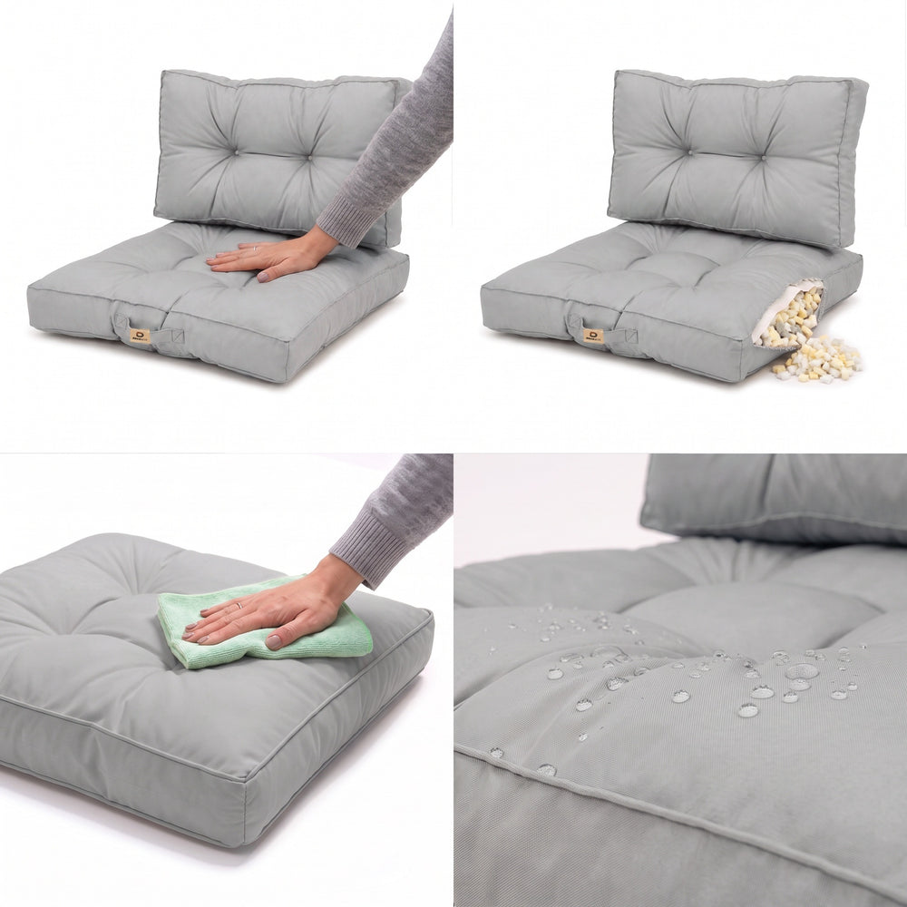 Ensemble Coussins Capitonnés 60x60 Gris Galet, pour l'intérieur et l'extérieur