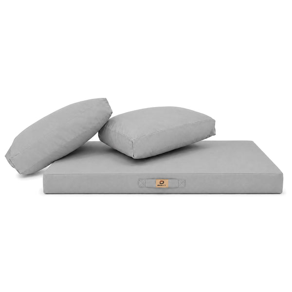 Ensemble Coussins Salon Jardin 120x60 Gris Galet - Déhoussable & Anti-UV (1 Assise + 2 Dossiers)