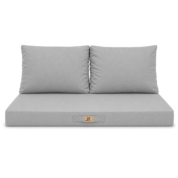 Ensemble Coussins Salon Jardin 120x60 Gris Galet - Déhoussable & Anti-UV (1 Assise + 2 Dossiers)