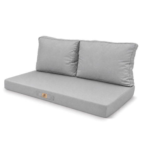 Ensemble Coussins Salon Jardin 120x60 Gris Galet - Déhoussable & Anti-UV (1 Assise + 2 Dossiers)