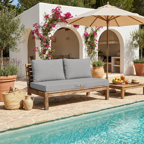Garden Lounge Cushion Set 100x50 Pebble Grey - Removable Cover & UV-Resistant (1 Seat + 2 Backrests)