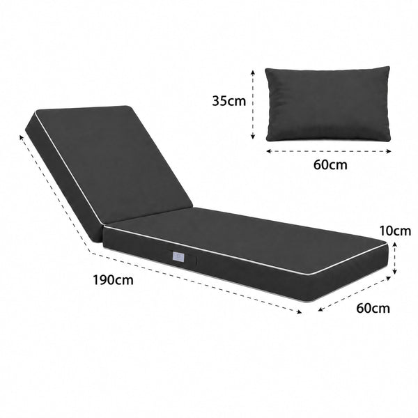Matelas Transat Premium 190x60 Gris Foncé - Épais 10cm & Têtière (Déhoussable)