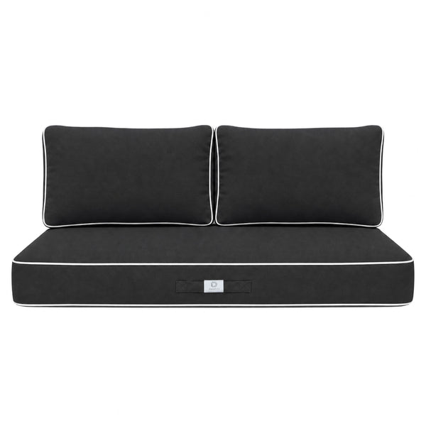 Premium Cushion Set 100x50 Dark Grey - 1 Seat + 2 Backrests (Thick 12cm & Passepoil)