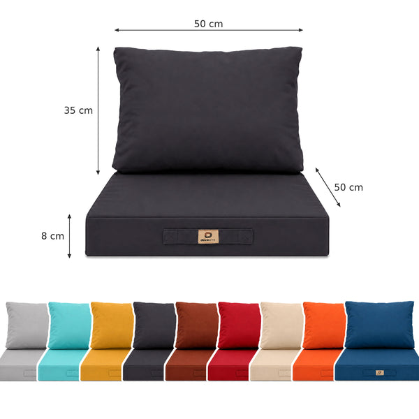 Conjunto de Almofadas para Sala de Jardim 50x50 Cinzento Carbono - Capa Amovível & Anti-UV (Assento + Encosto)