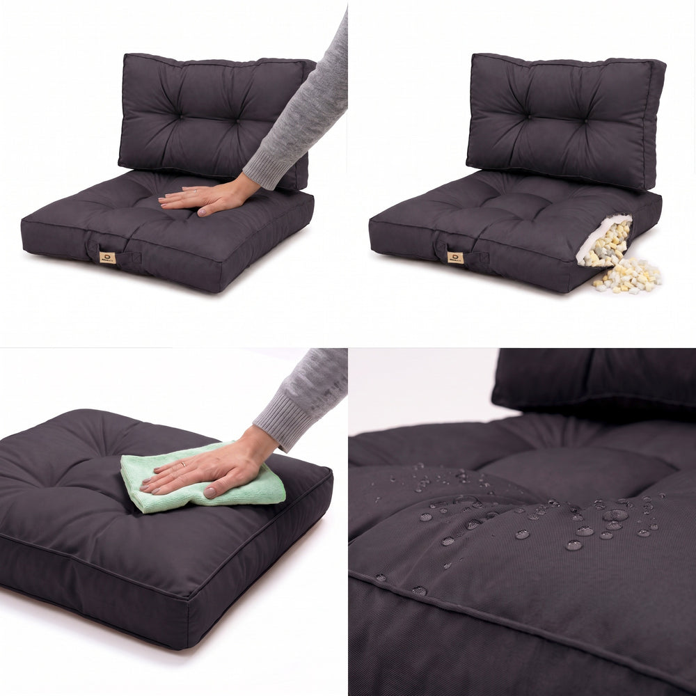Ensemble Coussins Capitonnés 50x50 Gris Carbone, pour l'intérieur et l'extérieur