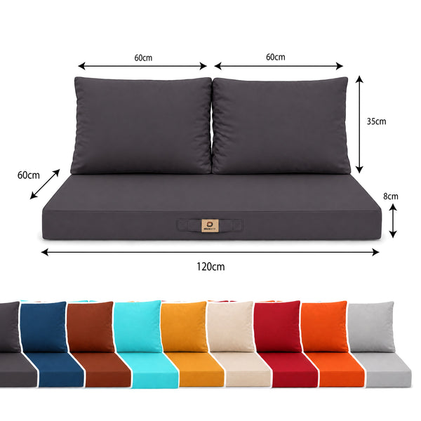 Garden Lounge Cushion Set 120x60 Carbon Grey - Removable Cover & UV-Resistant (1 Seat + 2 Backrests)