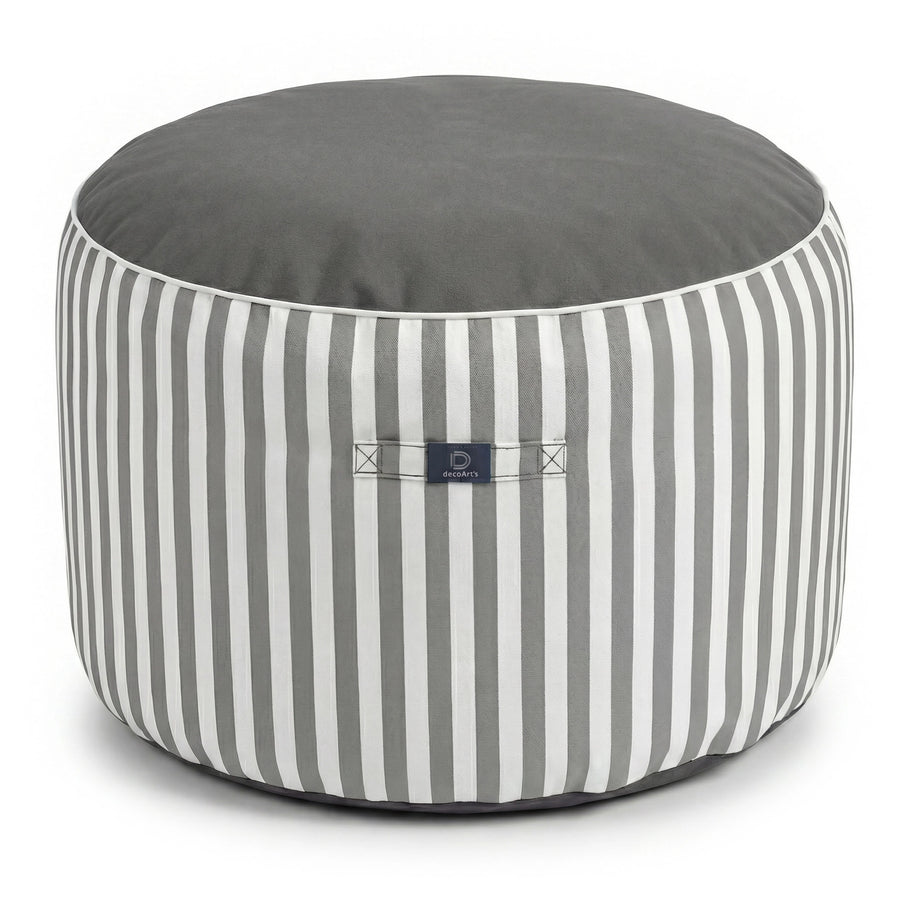 Pouf Rond Rayure Gris Clair, pour l'intérieur et l'extérieur