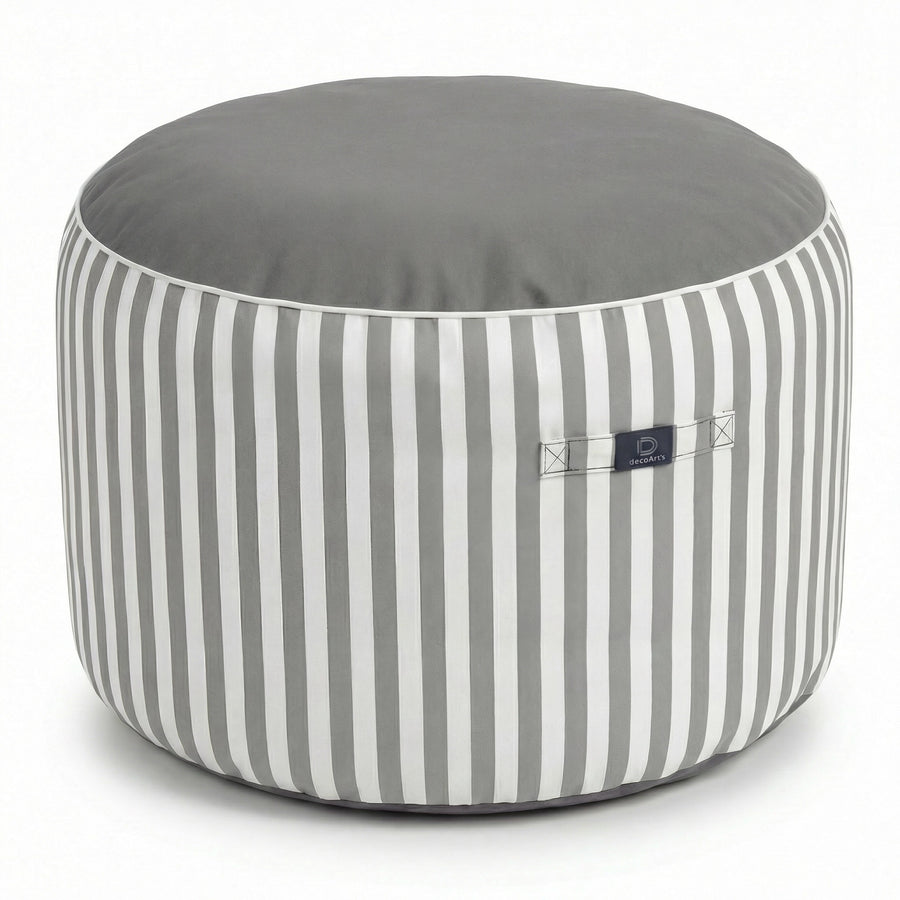 Pouf Rond Rayure Gris Clair, tissu anti-UV et déperlant