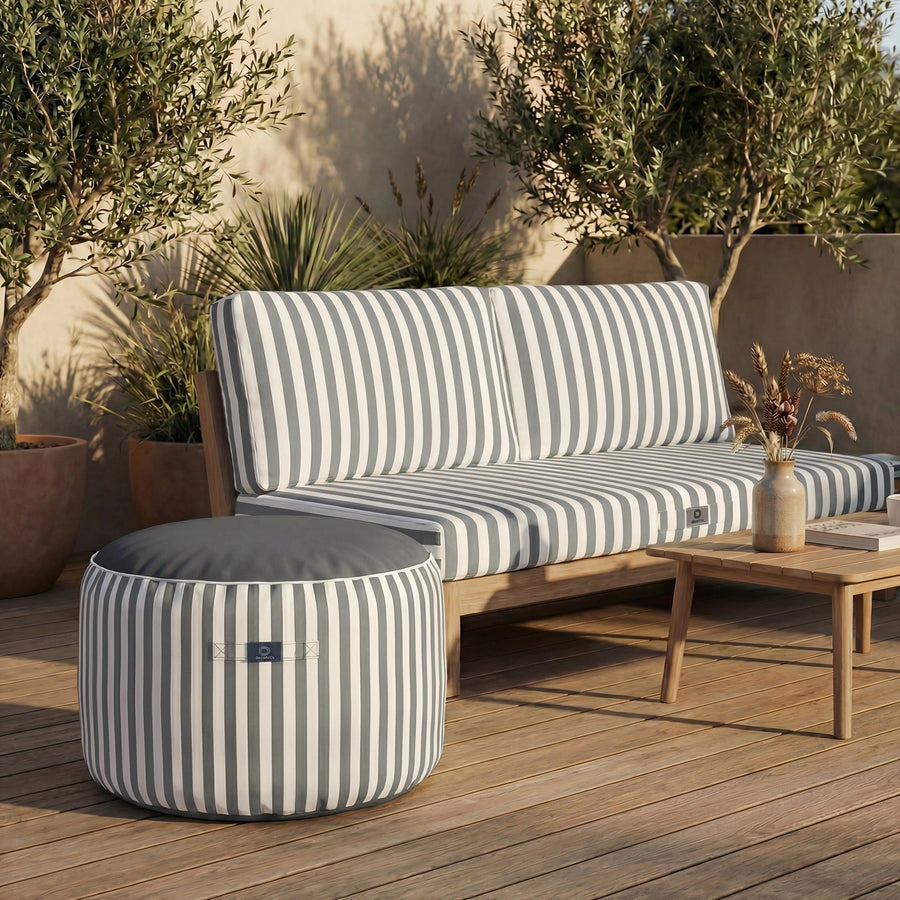 Pouf Rond Rayure Gris Clair, imperméable