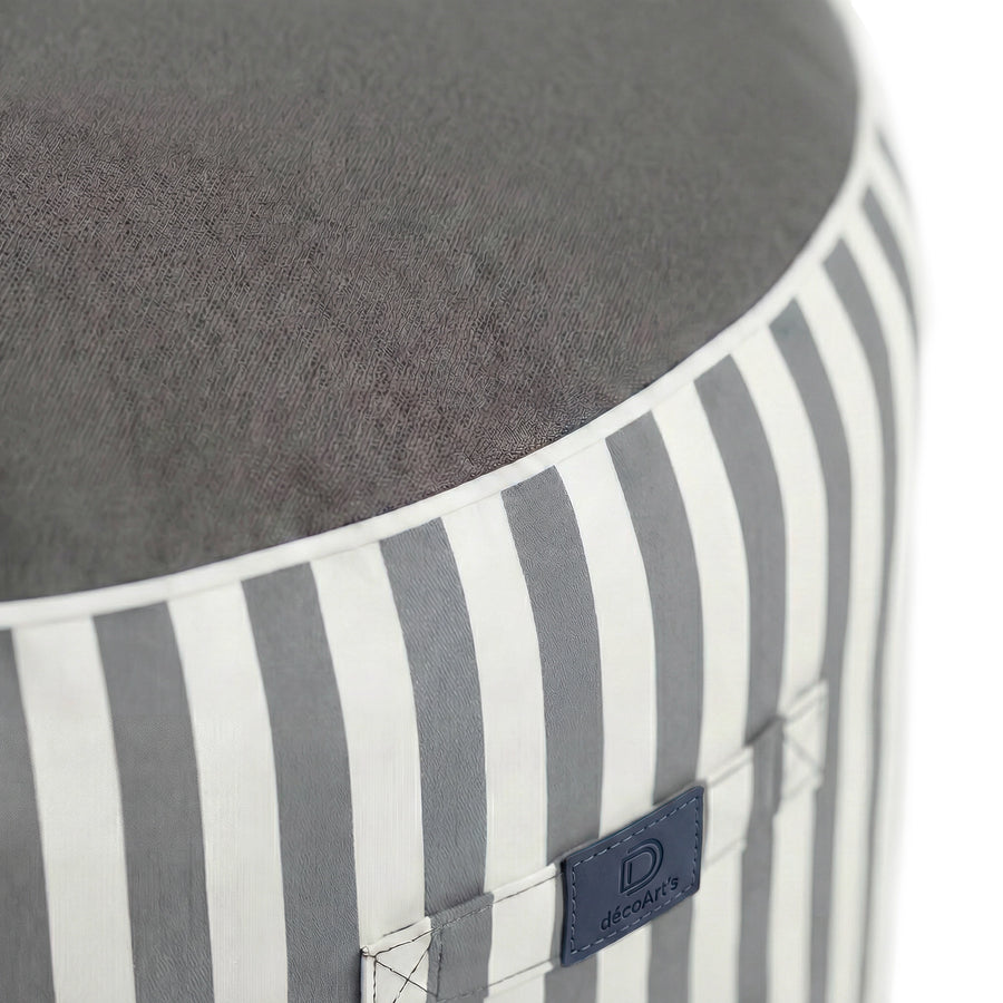 Pouf Rond Rayure Gris Clair, garnissage billes et fibres de polyester