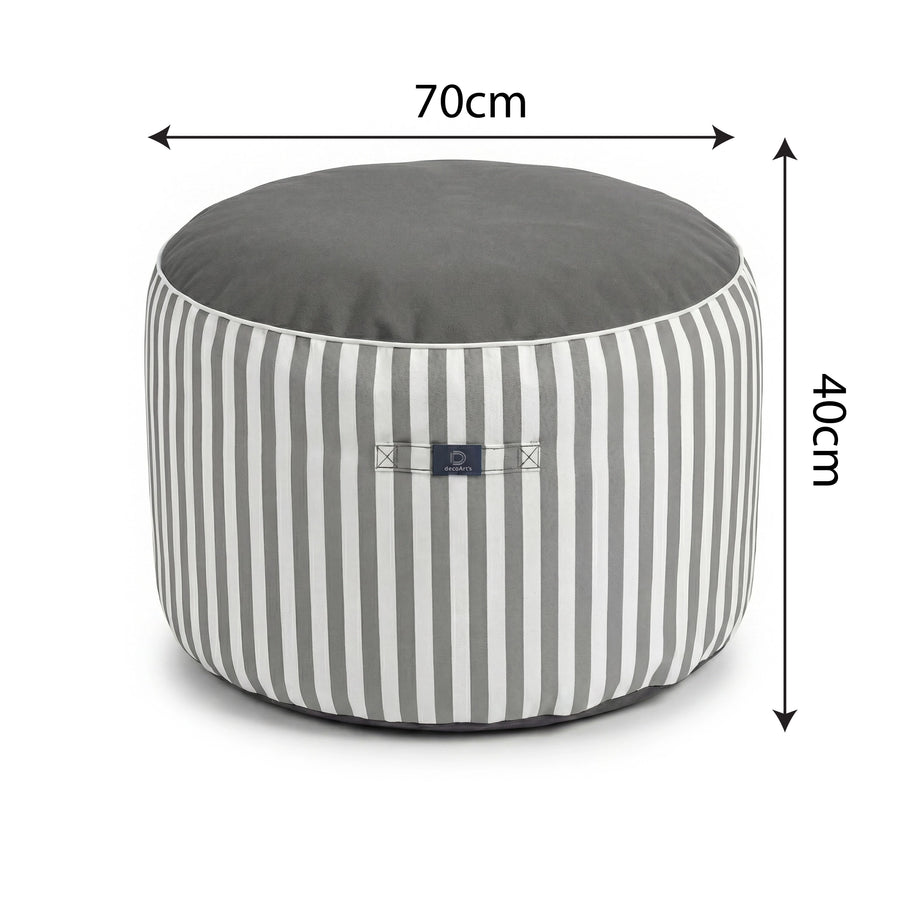 Pouf Rond Rayure Gris Clair, tissu polyester