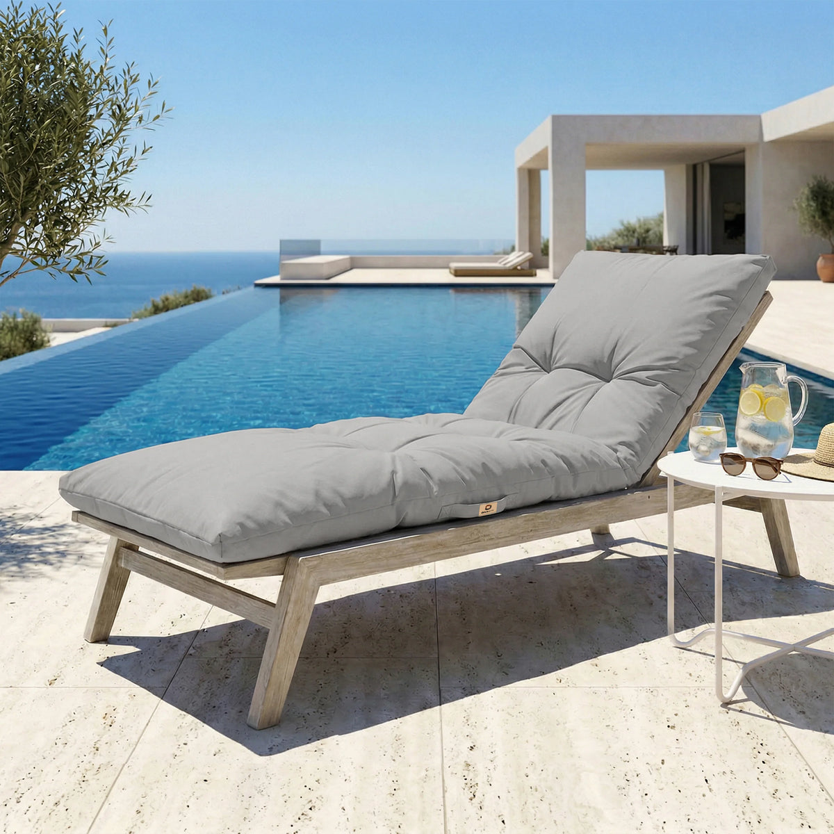 Matelas Bain de Soleil 185x60 Gris Galet – Épais 12cm & Imperméable